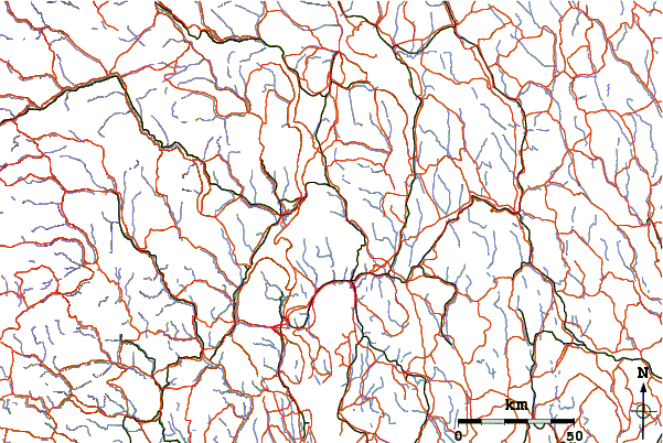 Roads and rivers around Kjerkeberget