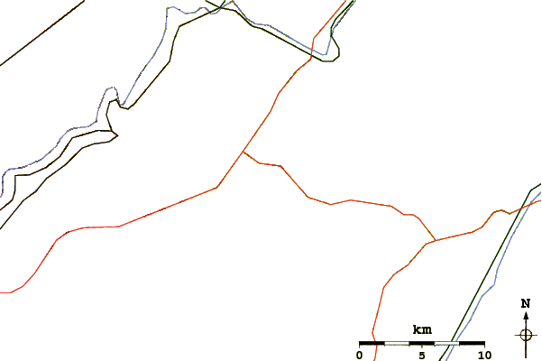 Roads and rivers around Knobly Mountain