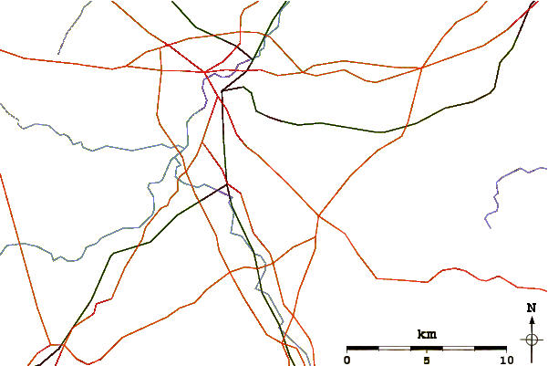 Roads and rivers around Little Trees Hill