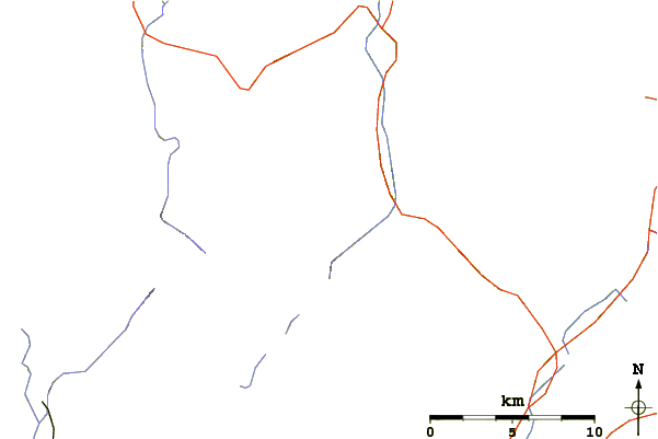 Roads and rivers around Lower Wolfjaw Mountain