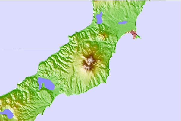 Surf breaks located close to Mendeleev (volcano)