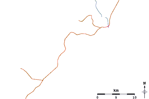 Roads and rivers around Mendeleev (volcano)