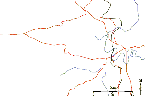 Roads and rivers around Ménez Hom