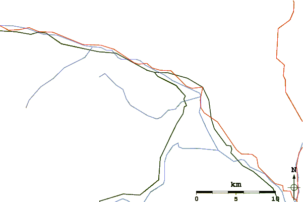 Roads and rivers around Mežakla