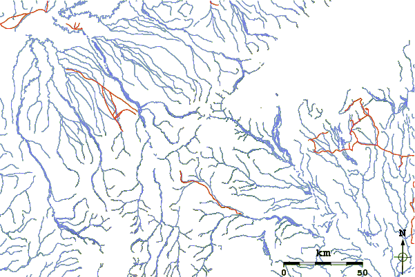 Roads and rivers around Middle Triple Peak