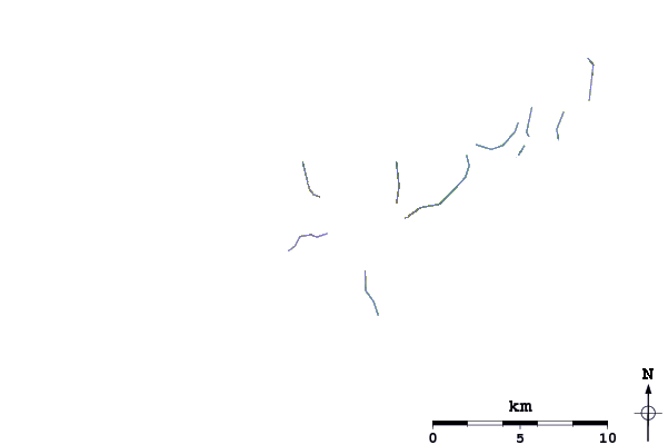 Roads and rivers around Milne (volcano)