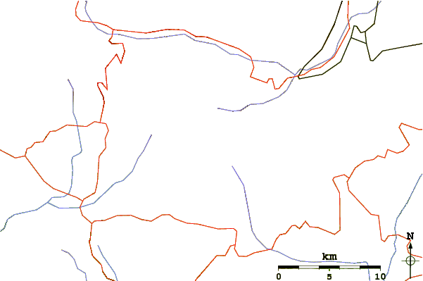 Roads and rivers around Monti della Meta