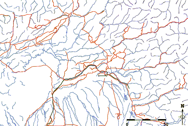 Roads and rivers around Moose Mountain (Alaska)