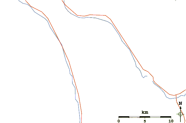 Roads and rivers around Mount Bishop (Canada)