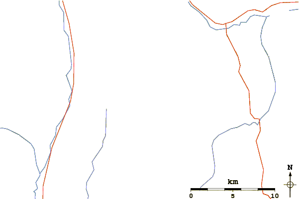 Roads and rivers around Mount Cornwell (Canada)