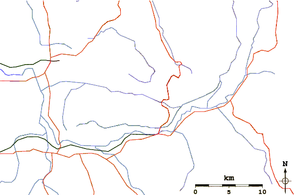 Roads and rivers around Mount Donna Buang