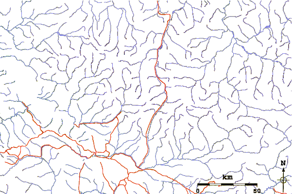 Roads and rivers around Mount Frank Rae