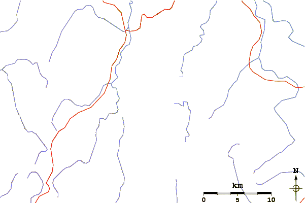 Roads and rivers around Mount Franklin