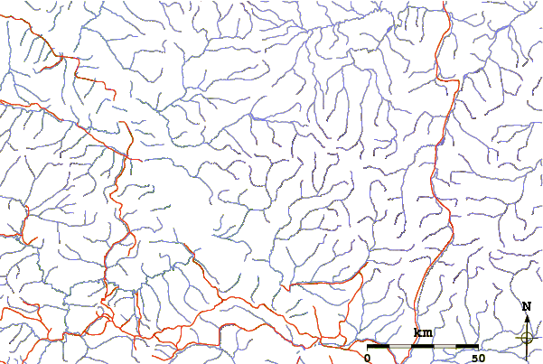 Roads and rivers around Mount Harper