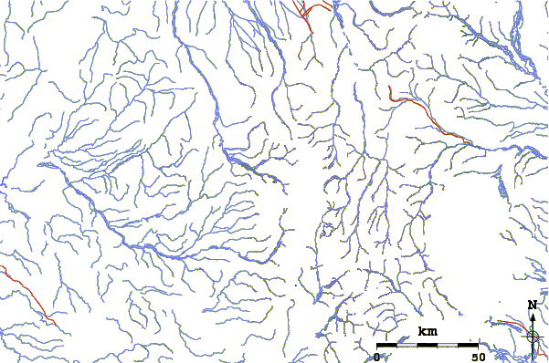 Roads and rivers around Mount Hesperus (Alaska)