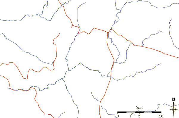 Roads and rivers around Mount Huxley (Tasmania)