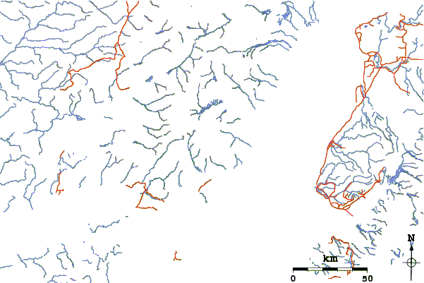 Roads and rivers around Mount Iliamna