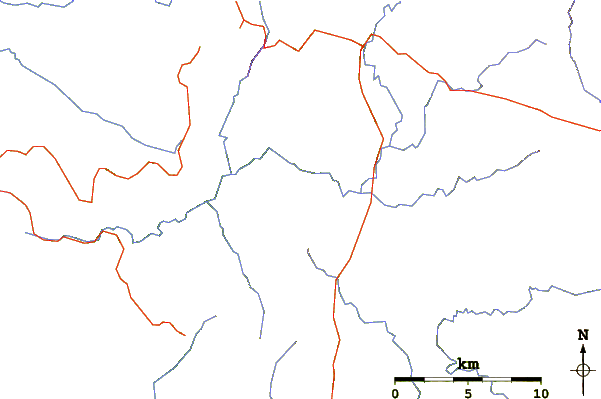 Roads and rivers around Mount Jukes (Tasmania)