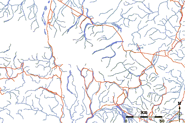 Roads and rivers around Mount Kimball (Alaska)