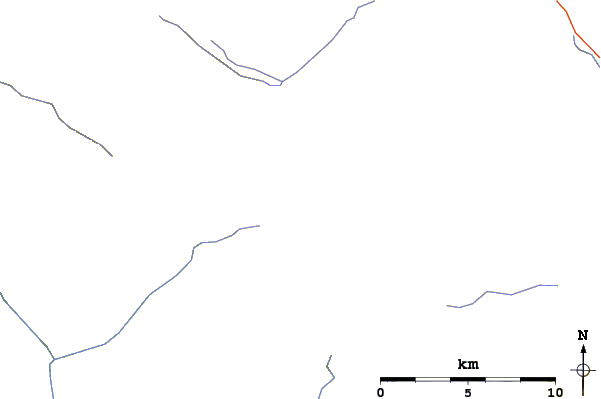 Roads and rivers around Mount Lyell (Canada)