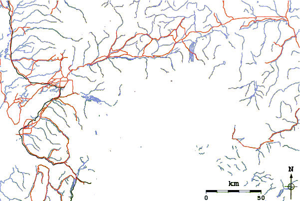 Roads and rivers around Mount Marcus Baker