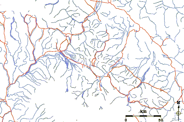 Roads and rivers around Mount Mend Carp