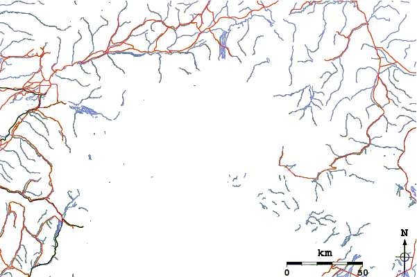 Roads and rivers around Mount Michelson (Chugach Mountains)