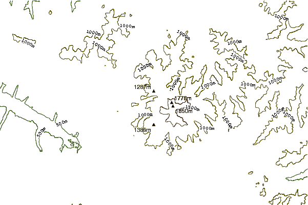 Mountain peaks around Mount Oblachnaya