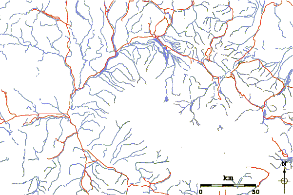 Roads and rivers around Mount Sanford