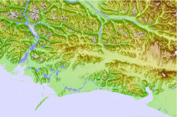 Surf breaks located close to Mount Steller (Chugach Mountains)