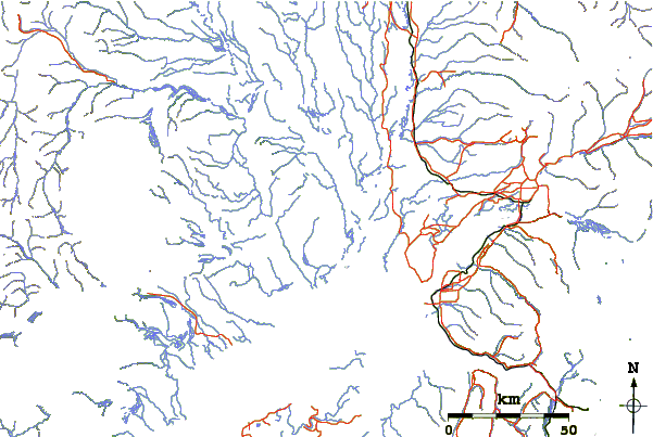 Roads and rivers around Mount Susitna