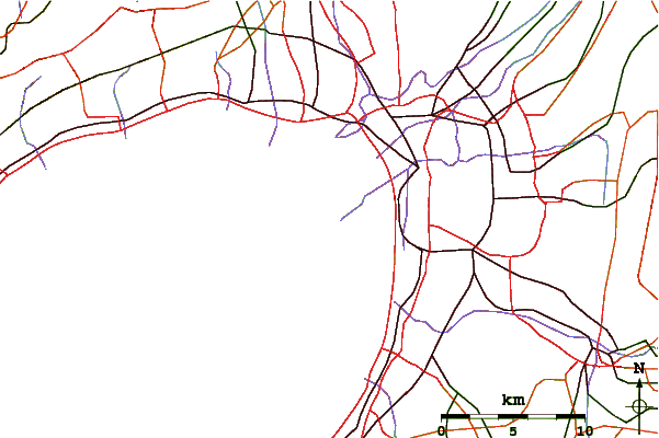 Roads and rivers around Mount Tenpō