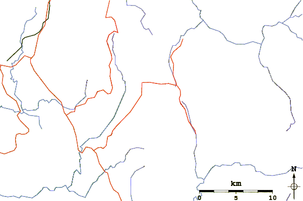 Roads and rivers around Mount Tyndall (Tasmania)