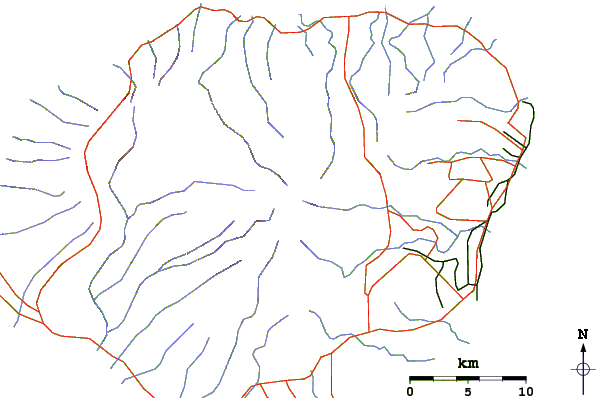 Roads and rivers around Mount Waialeale