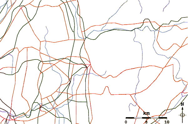 Roads and rivers around Mount Wakakusa