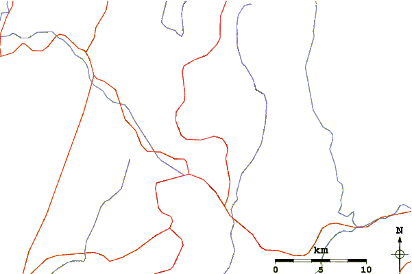 Roads and rivers around Mount Warusawa