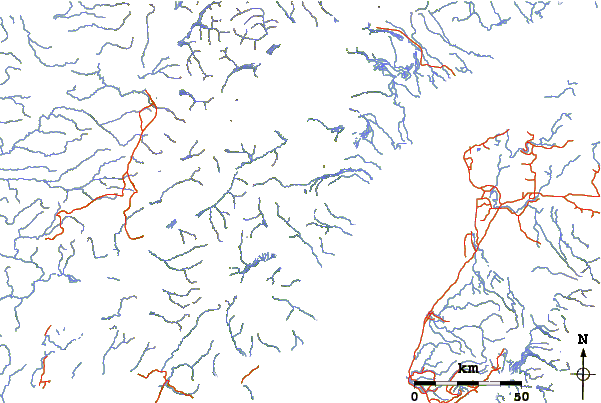 Roads and rivers around Mt Redoubt