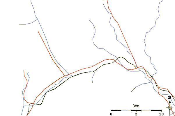 Roads and rivers around Paget Peak