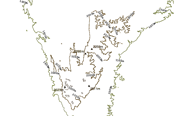 Mountain peaks around Peak 7480