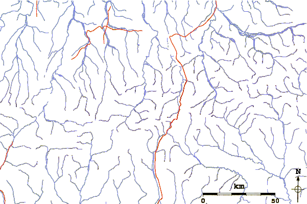 Roads and rivers around Peak 7510