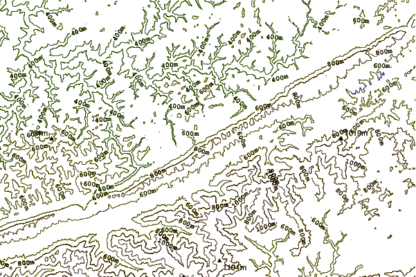 Mountain peaks around Pine Mountain (Appalachian Mountains)