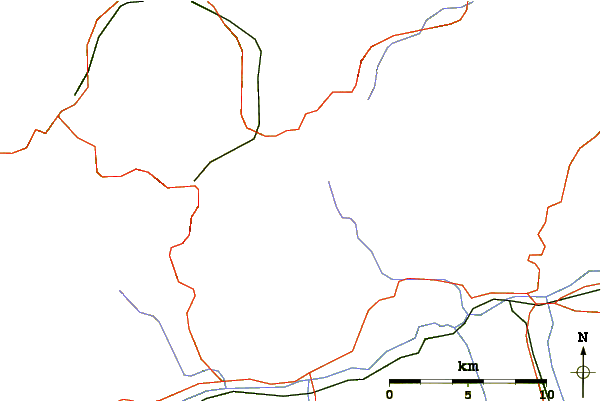 Roads and rivers around Piz Grisch (Flims)