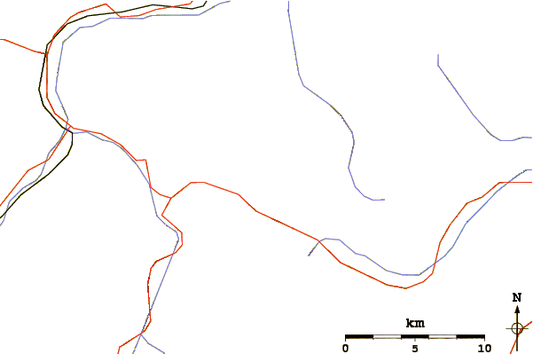 Roads and rivers around Piz Nair (Fuorn Pass)