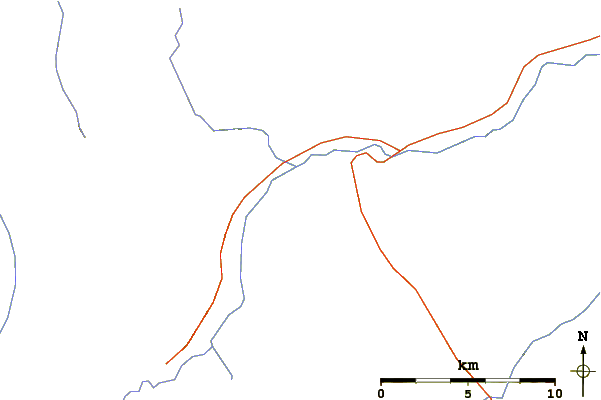 Roads and rivers around Prow Mountain