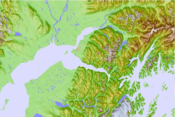 Surf breaks located close to Ptarmigan Peak (Alaska)