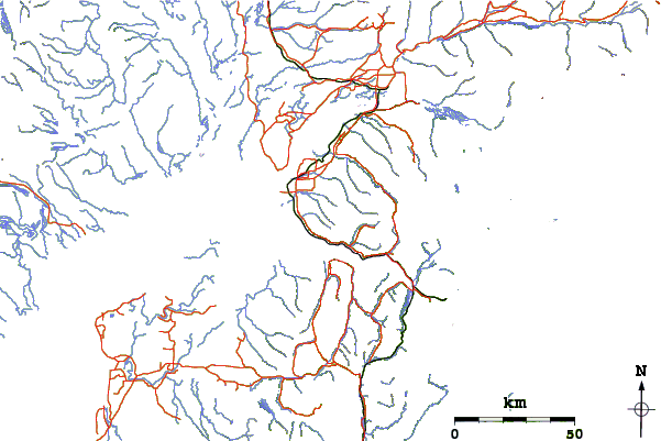 Roads and rivers around Ptarmigan Peak (Alaska)