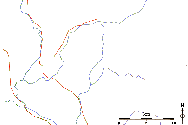 Roads and rivers around Pyramid Mountain (volcano)