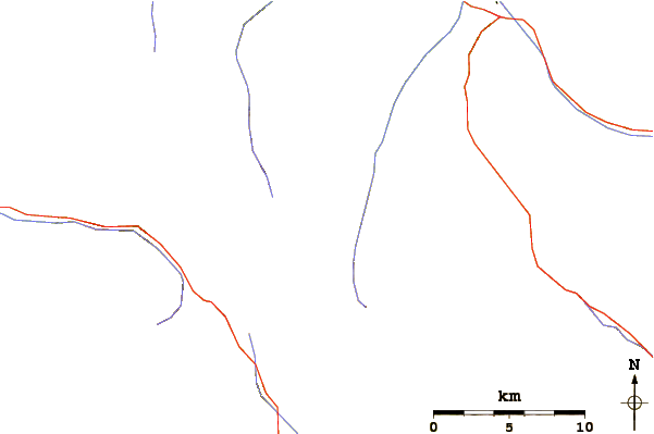 Roads and rivers around Pyramid Peak