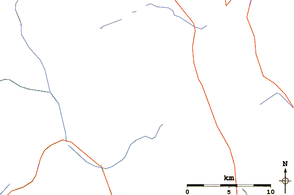 Roads and rivers around Red Man Mountain