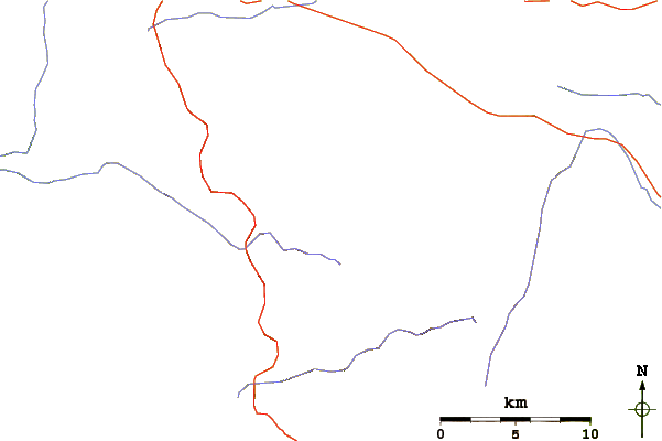 Roads and rivers around Red Slate Mountain